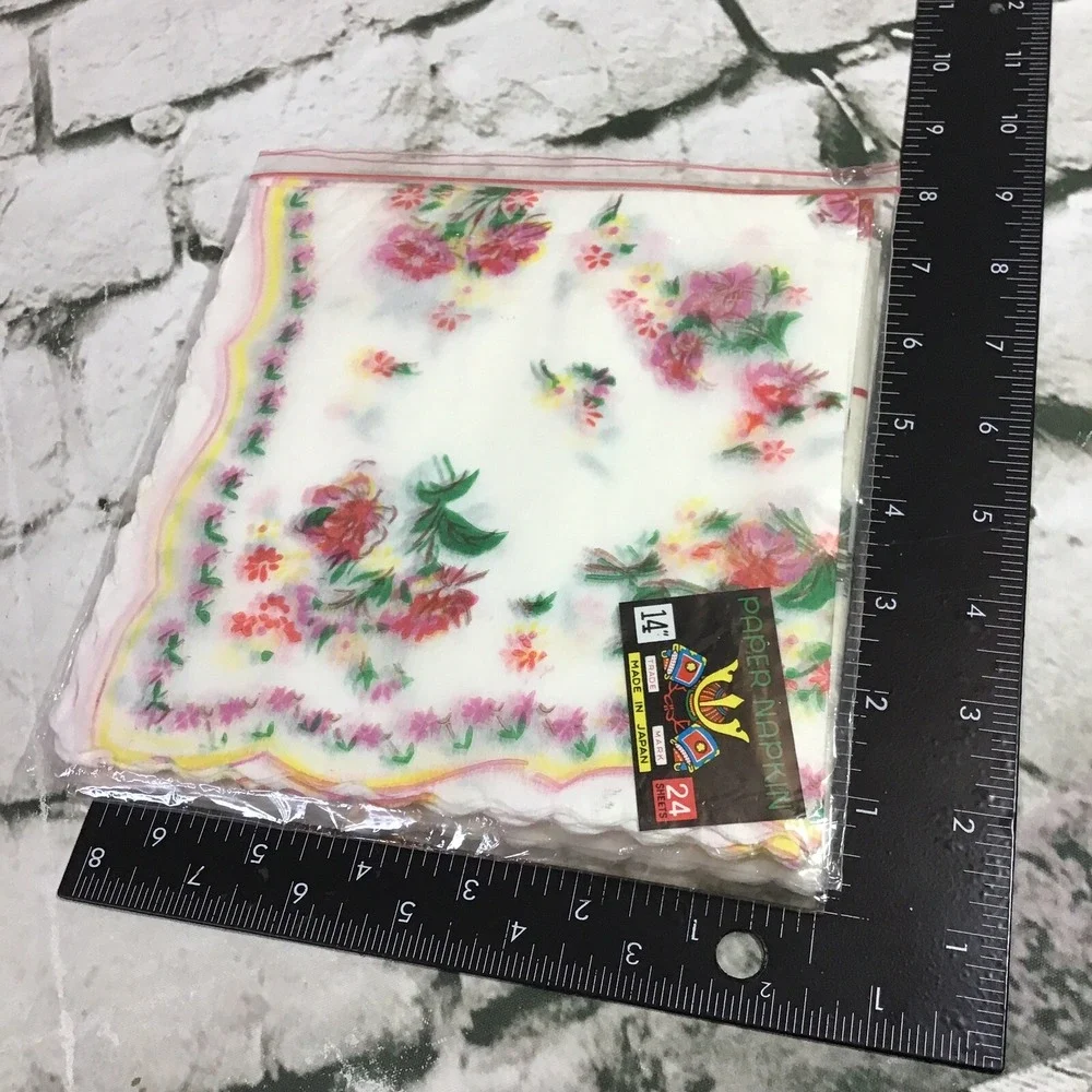 Vintage Decoupage Luncheon Napkins Lot 2Packs Floral Bamboo Print Scalloped